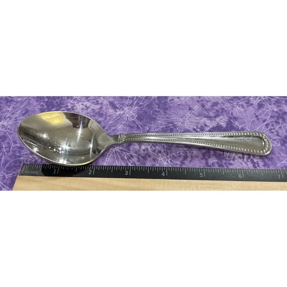 Reed & Barton Kendall Stainless Oval Soup Spoons 4‎ Piece Set Beaded Outline